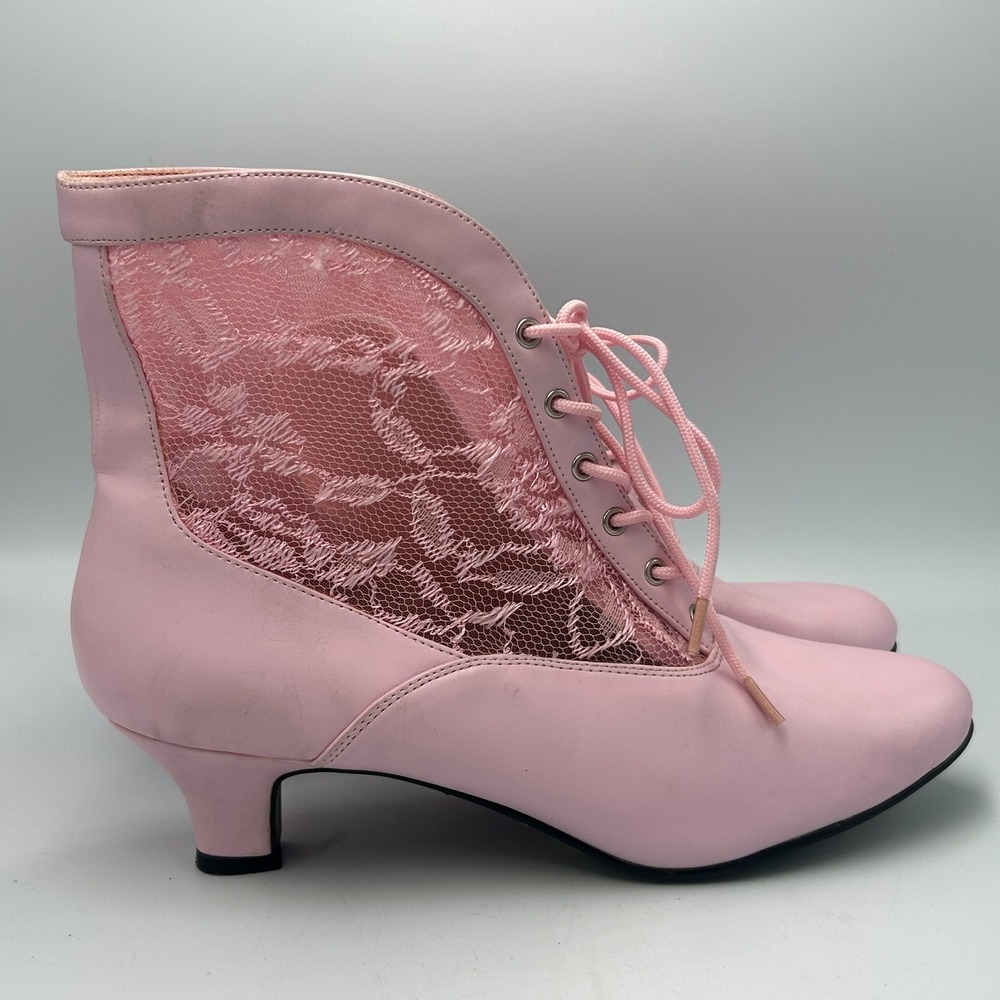 Funtasma Victorian Lace Pink Boots Womens 10 Steampunk Kitten Heel Sexy Grandma